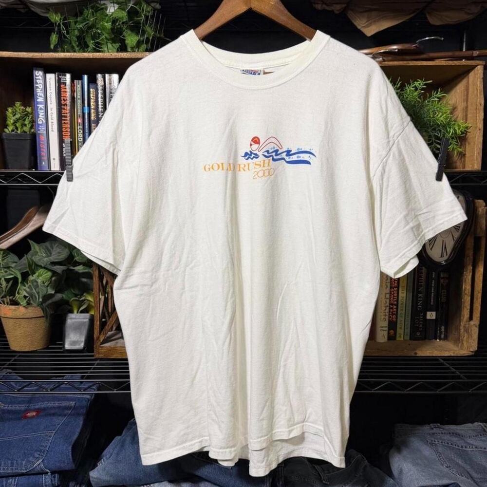 Vintage Y2K Gold Rush Olympics Swimming Tee White 2000 Shirt Mens XL